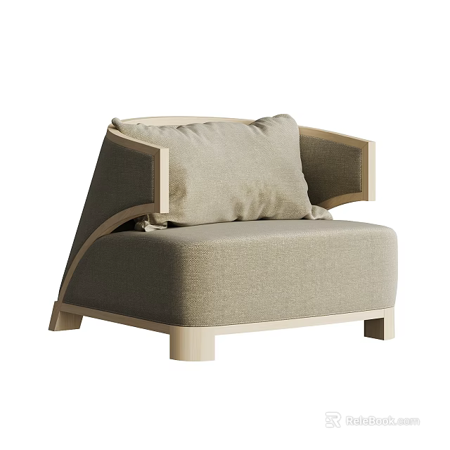 Modern Accent Chair With Light Gray Upholstered Seat Wooden Frame Armrests And Comfortable Cushion 3d model 