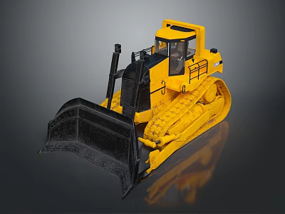 Yellow Tracked Bulldozer Heavy Duty Functional Construction Vehicle with Front Blade 3d model