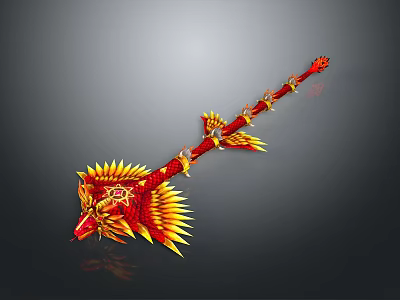Mythical Game Movie Character Weapon With Red Yellow Dragon Design And Flame Shaped Head 3d model
