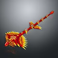 Mythical Game Movie Character Weapon With Red Yellow Dragon Design And Flame Shaped Head