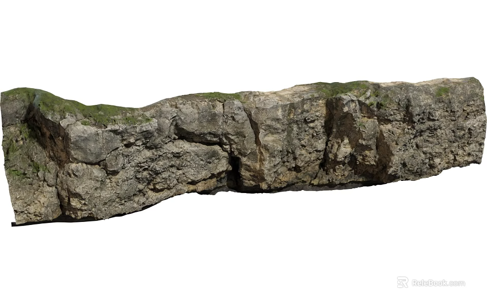 Natural Stone and Wood Structure with Green Grass on Rocky Surface 3d model 