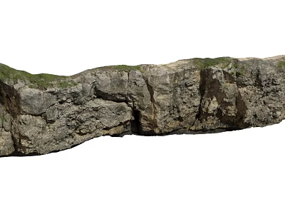 Natural Stone and Wood Structure with Green Grass on Rocky Surface 3d model