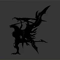 Black Mythical Creature Sculpture With Intricate Spiked Wings And Dark Details
