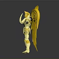 Golden Mythical Warrior Figure With Spiral Patterned Wings And Outstretched Arms
