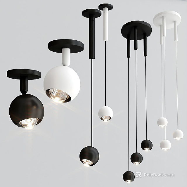 Modern Minimalist Black And White Pendant Lights Combination For Home Interior Design 3d model 
