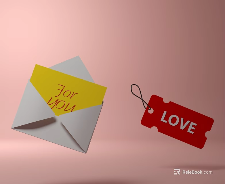 Modern Swing Door With Red Love Tag And Yellow For You Card Design 3d model 