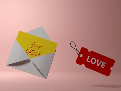 Modern Swing Door With Red Love Tag And Yellow For You Card Design 3d model