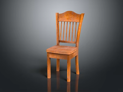 Classic Wooden Dining Chair with Slat Back Design and Natural Wood Finish 3d model