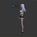 Anime Style Game Movie Character With Purple Hair Holographic Interfaces And School Uniform Outfit