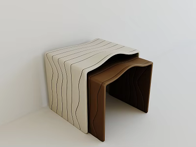 Modern Minimalist Beige And Brown Nested Stools With Curved Black Lines 3d model