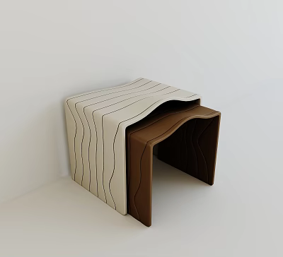 Modern Minimalist Beige And Brown Nested Stools With Curved Black Lines 3d model