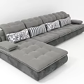 Modern Gray L Shaped Sectional Sofa with Tufted Design and Patterned Decorative Pillows 3d model