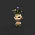 Cartoon Lamb Like Creature With Purple Flower Green Leaves Big Eyes And Green Body