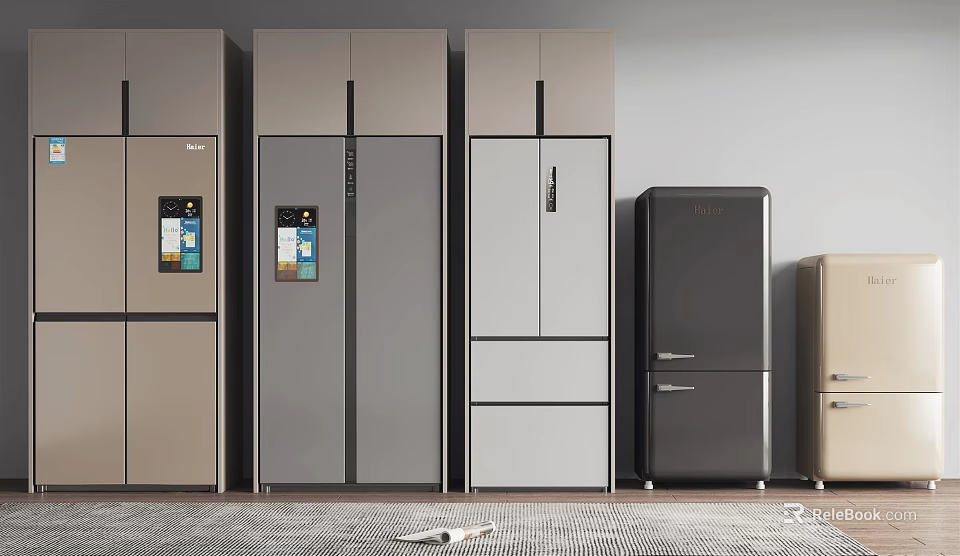 Modern Refrigerators With Various Styles Smart Screens And Gray White Black Beige Colors 3d model 