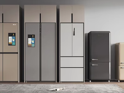 Modern Refrigerators With Various Styles Smart Screens And Gray White Black Beige Colors 3d model