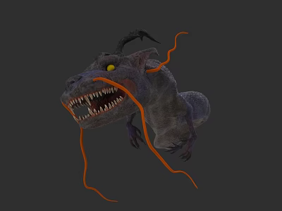 Reptile 3D Model With Open Mouth Sharp Teeth Yellow Eyes And Orange Tentacles 3d model