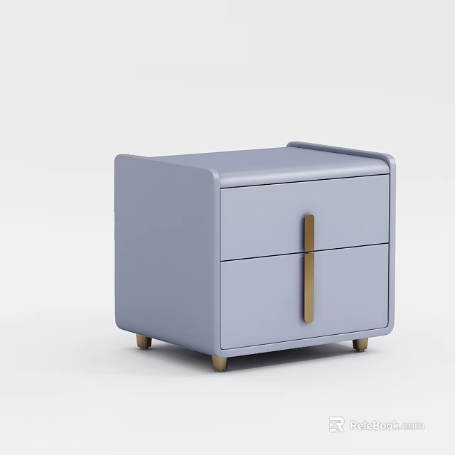 Light Purple Bedside Table With Two Drawers And Golden Handle Design 3d model 