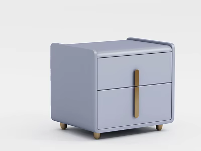 Light Purple Bedside Table With Two Drawers And Golden Handle Design 3d model