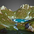 Breathtaking Natural Mountain Landscape With Blue Lake Green Meadows Rocky Peaks And Snowy Patches