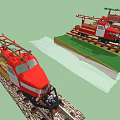 Red Space Themed Train Models On Tracks With Cosmic Design Elements 3d model