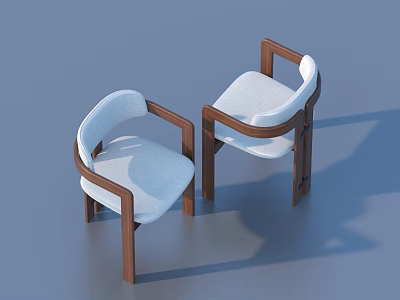 Modern Single Chair With Wooden Frame Curved Armrests And Light Colored Cushion Design 3d model