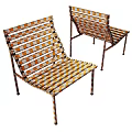 Wooden Outdoor Chair With Slatted Design And Sturdy Metal Frame for Garden Patio Use
