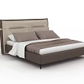 Modern Brown Leather Double Bed With White Sheets And Brown Pillows 3d model