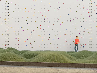 Person Near Colorful Climbing Wall And Grass Hills 3d model