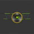 Aerospace Themed Vintage Green Black Camouflage Biplane Model With Red Star And Yellow Propeller