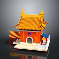 Traditional Chinese Architecture With Yellow Tiled Roof And Orange Walls Curved Eaves Arched Doorway