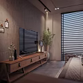 Modern Bedroom Interior Design With Large Bed Window Blinds Desk Bookshelf And Rug