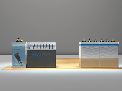Modern Acrylic Display Shelves With Wooden Base Multi Layer Design And Blue Accents For Product Showcase 3d model