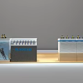 Modern Acrylic Display Shelves With Wooden Base Multi Layer Design And Blue Accents For Product Showcase