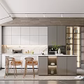 Modern Kitchen Interior Design With Island Counter Wooden Chairs And Pendant Lights