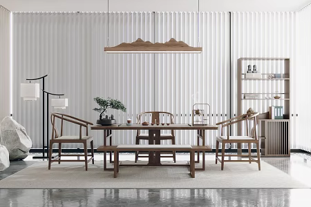 New Chinese Tea Room Zen Tea Room Tea Table and Chair Combination 3d model