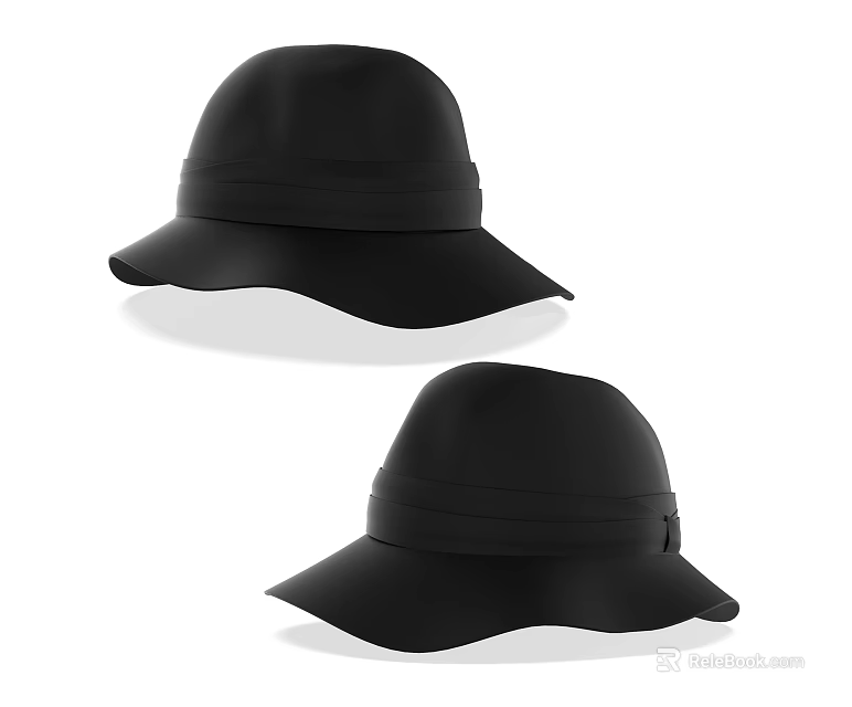 Stylish Black Wide Brim Hats With Decorative Bands And Classic Design 3d model 