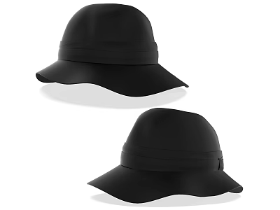 Stylish Black Wide Brim Hats With Decorative Bands And Classic Design 3d model