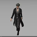 Vintage Style Man Walking In Long Coat Vest Pants And Leather Boots