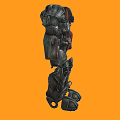 Game And Movie Robot Character With Black Red Armored Combat Style Design On Orange Background