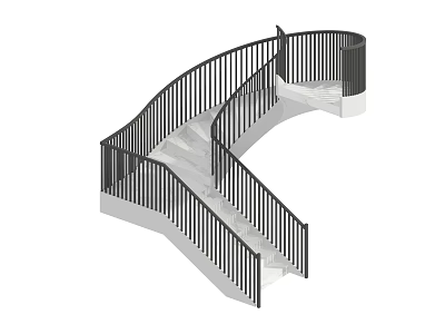 Modern Curved Staircase With Black Metal Railings And White Steps Design 3d model