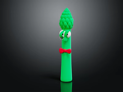 Green Anthropomorphic Asparagus Character With Googly Eyes Red Bow Tie On Black Shiny Surface 3d model