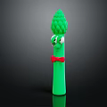 Green Anthropomorphic Asparagus Character With Googly Eyes Red Bow Tie On Black Shiny Surface