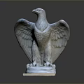 Eagle Sculpture With Spread Wings Standing On Stone Base Against Dark Background With Reflection 3d model