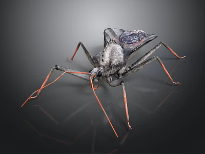 Dark Bodied Insect With Long Red Antennae Transparent Wings And Slender Legs On Dark Background 3d model