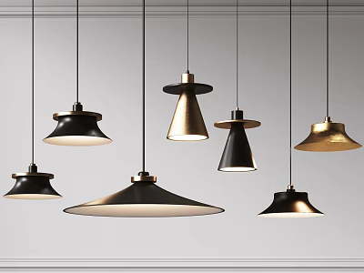 Modern Pendant Lights with Various Shapes Black Gold Finish Elegant Hanging Design 3d model