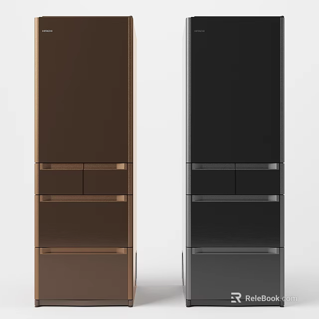 Modern Standing Refrigerator Freezer in Brown and Black with Drawer Compartments and Contemporary Design 3d model 