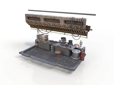 Vintage Industrial Steampunk Mechanical Device Featuring Metal Structure Pipes And Containers 3d model
