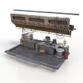 Vintage Industrial Steampunk Mechanical Device Featuring Metal Structure Pipes And Containers