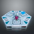 Octagonal Computer Control Panel With Glowing Central Component And Digital Displays 3d model