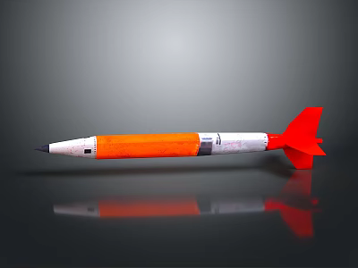 Military Missile With Orange White Body Red Tail Fins And Sharp Nose Design 3d model
